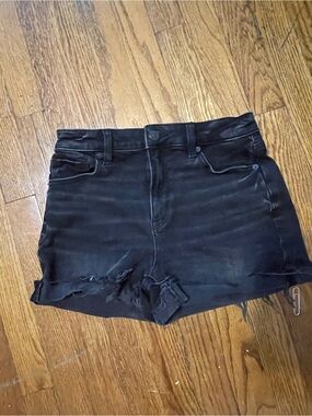 American Eagle Outfitters Black Denim Frayed Hem Shorts